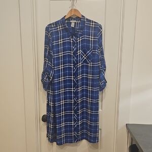 Catherine's - Blue Plaid Duster Shirt Dress